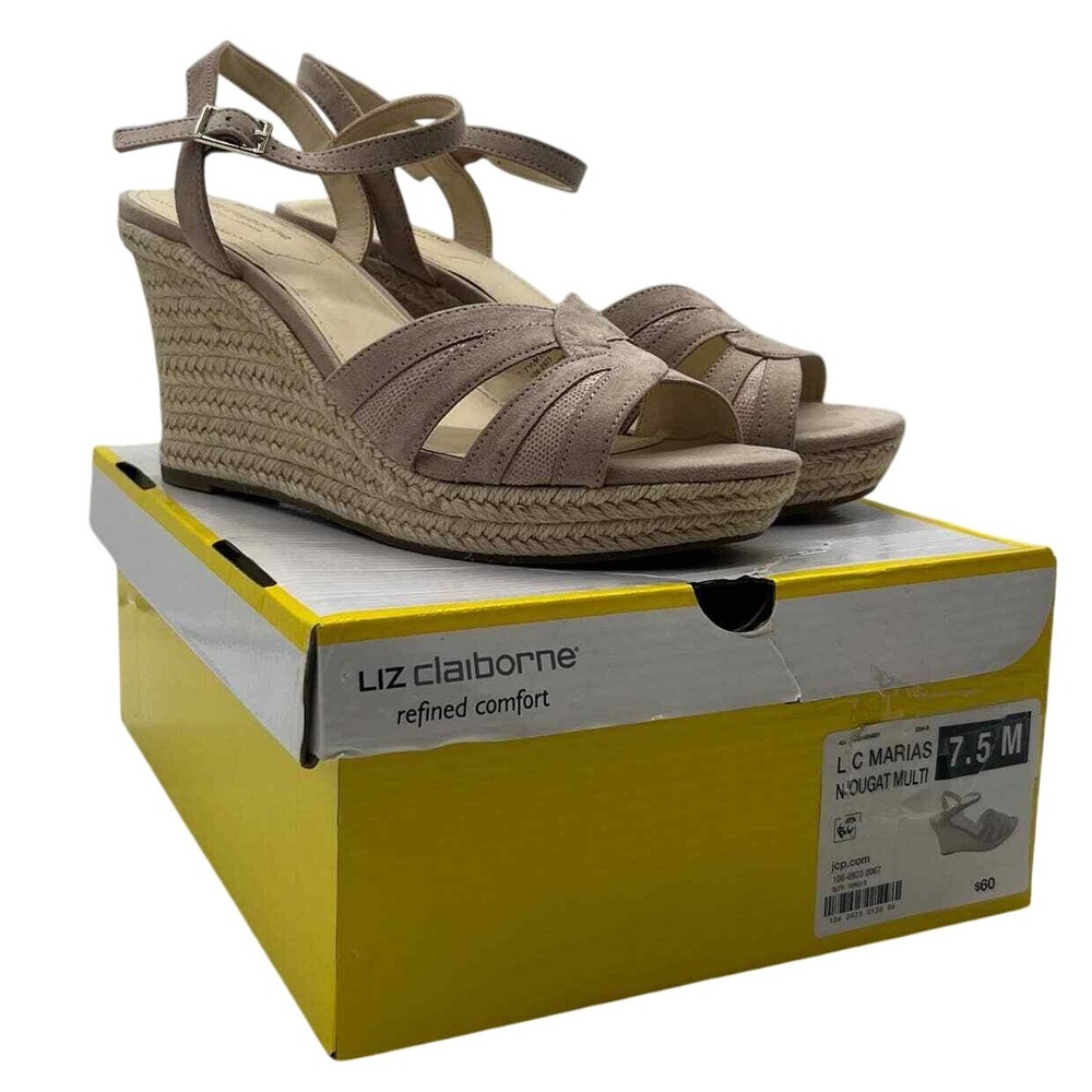 Liz Claiborne Marias Nougat Color Espadrilles Wedges Buckle Closure Size 7.5M